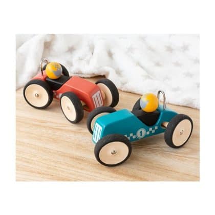 Kiokids Σετ 2 Ξύλινα Ρετρό Αγωνιστικά Αυτοκίνητα Red&Blue