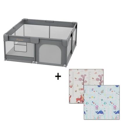BebeStars Σετ Πάρκο Γκρι 150x150cm + Χαλάκι Αφρώδες