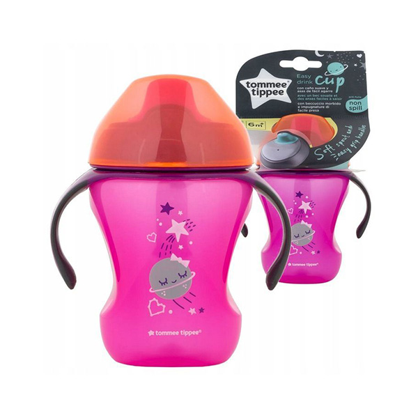 Tommee Tippee Παιδικό Ποτηράκι με Λαβές και Καλαμάκι "Easy Drink" από Πλαστικό Ροζ 230ml για 6m+