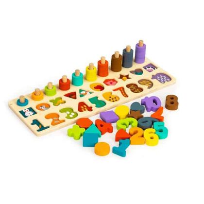 Ecotoys Ξύλινο Εκπαιδευτικό Παζλ Ταξινόμησης Σχημάτων Και Άβακας