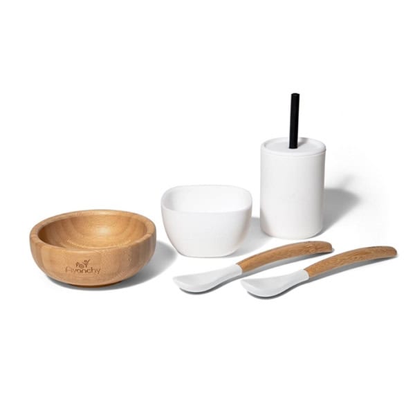 Avanchy Σετ Φαγητού Σιλικόνης & Bamboo Σε Συσκευασία Δώρου White