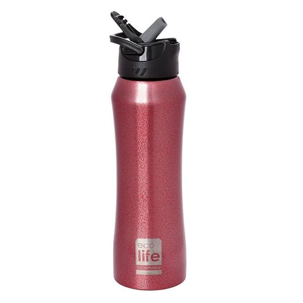 eco life Μεταλλικό Θερμός Μπορντώ 550ml Eσωτερικό καλαμάκι