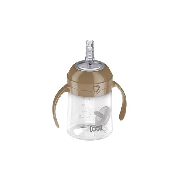 Lovi First Cup Ποτηράκι με καλαμάκι και βαράκι 150ml Brown
