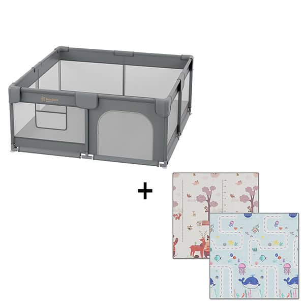 BebeStars Σετ Πάρκο Γκρι 150x150cm + Χαλάκι Αφρώδες